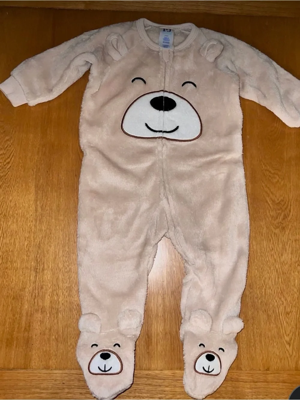 The Children's Place Beige Bear Fleece Footed One-Piece
